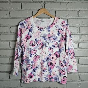 Pendleton Women's Medium Floral Cardigan Sweater Cotton Pearl Button Cottagecore